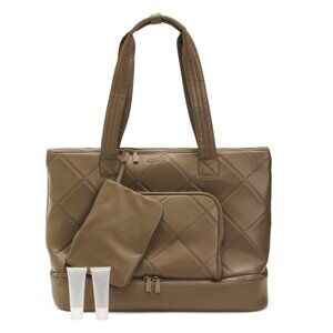 MAX STUDIO Dark Taupe 21in Large Diamond Lamby Quilted Duffel